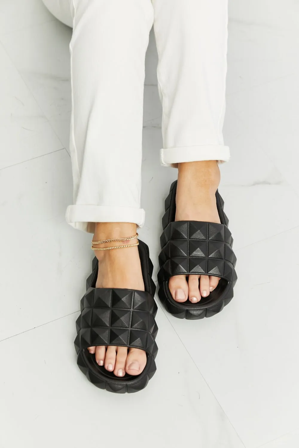 3D Stud Slide Sandal in Black