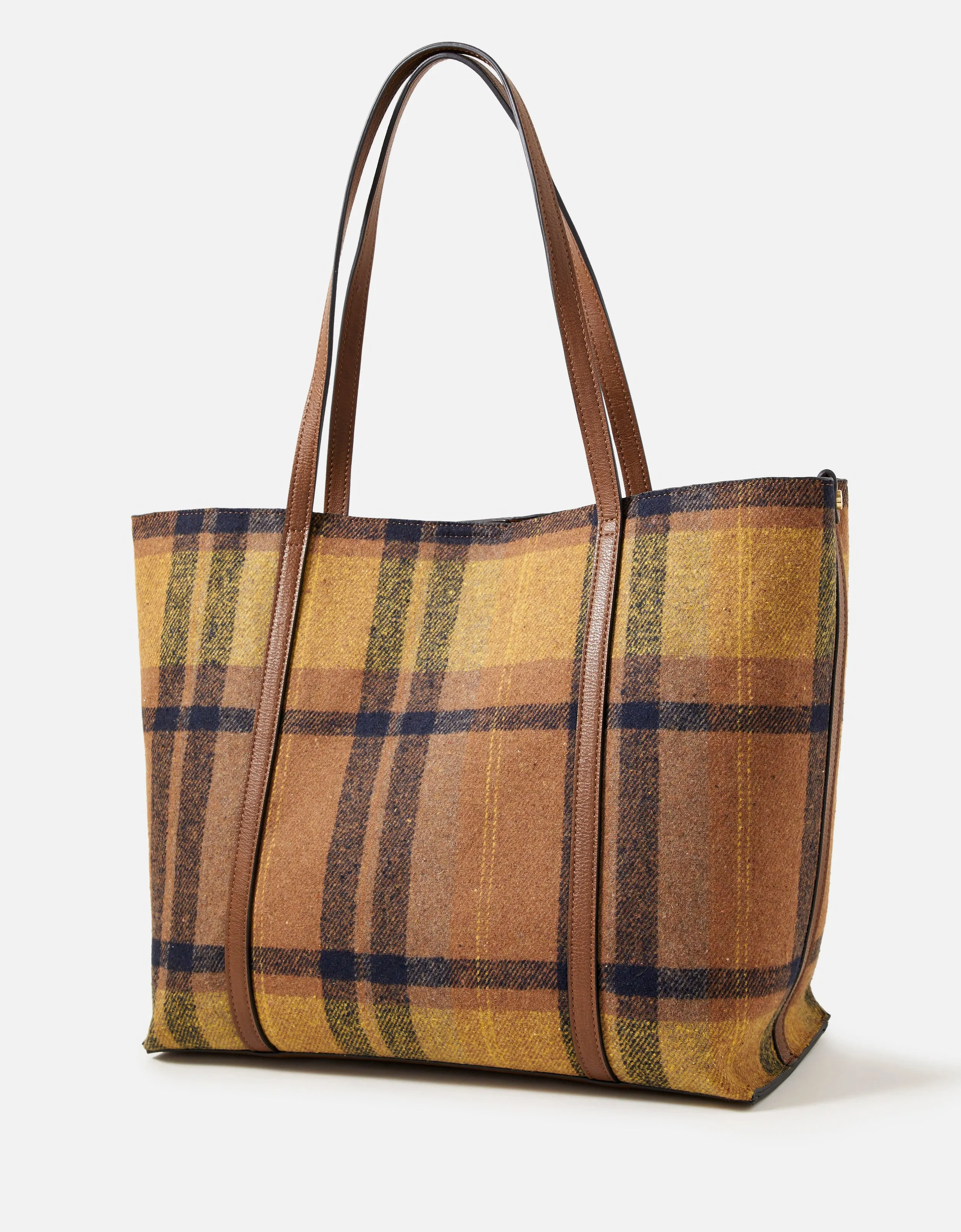 Accessorize London Carrie Check Brown Checks Tote Bag for Women