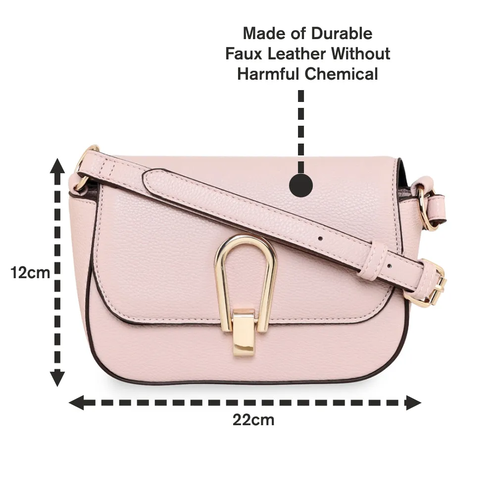 Accessorize London Women's Faux Leather Large Metal Lock Nude Pink Sling Bag