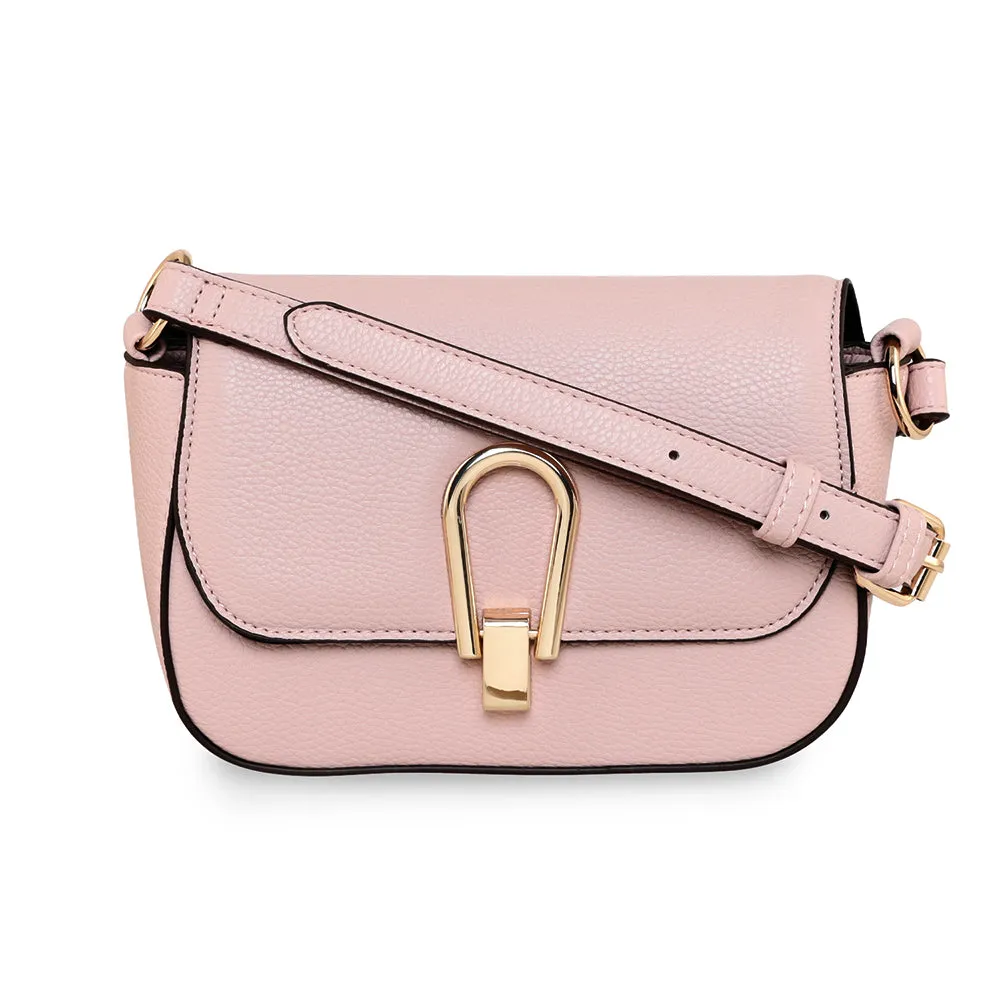 Accessorize London Women's Faux Leather Large Metal Lock Nude Pink Sling Bag