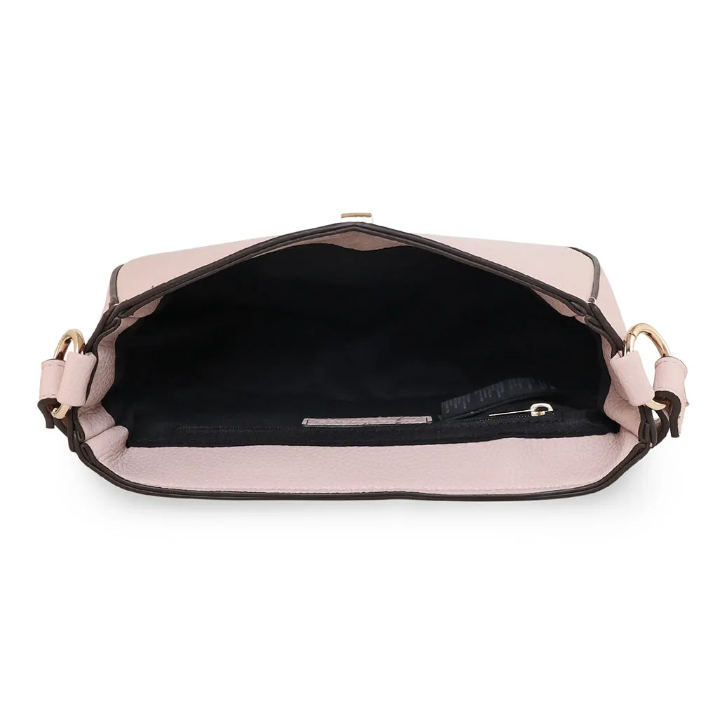 Accessorize London Women's Faux Leather Large Metal Lock Nude Pink Sling Bag