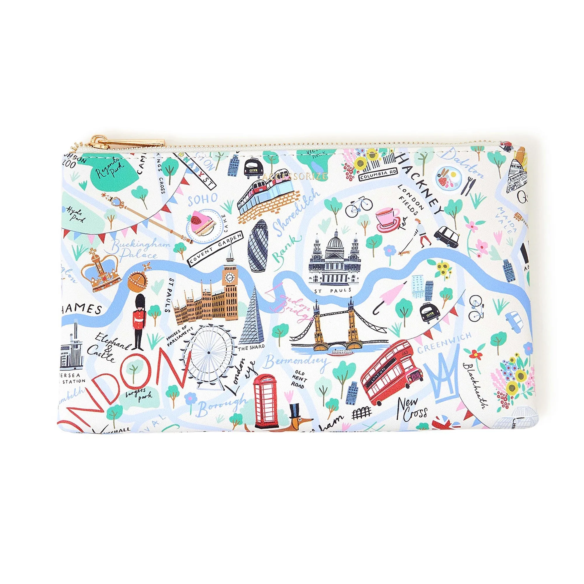 Accessorize London Women'S Faux Leather Multi London Print Pencil Case