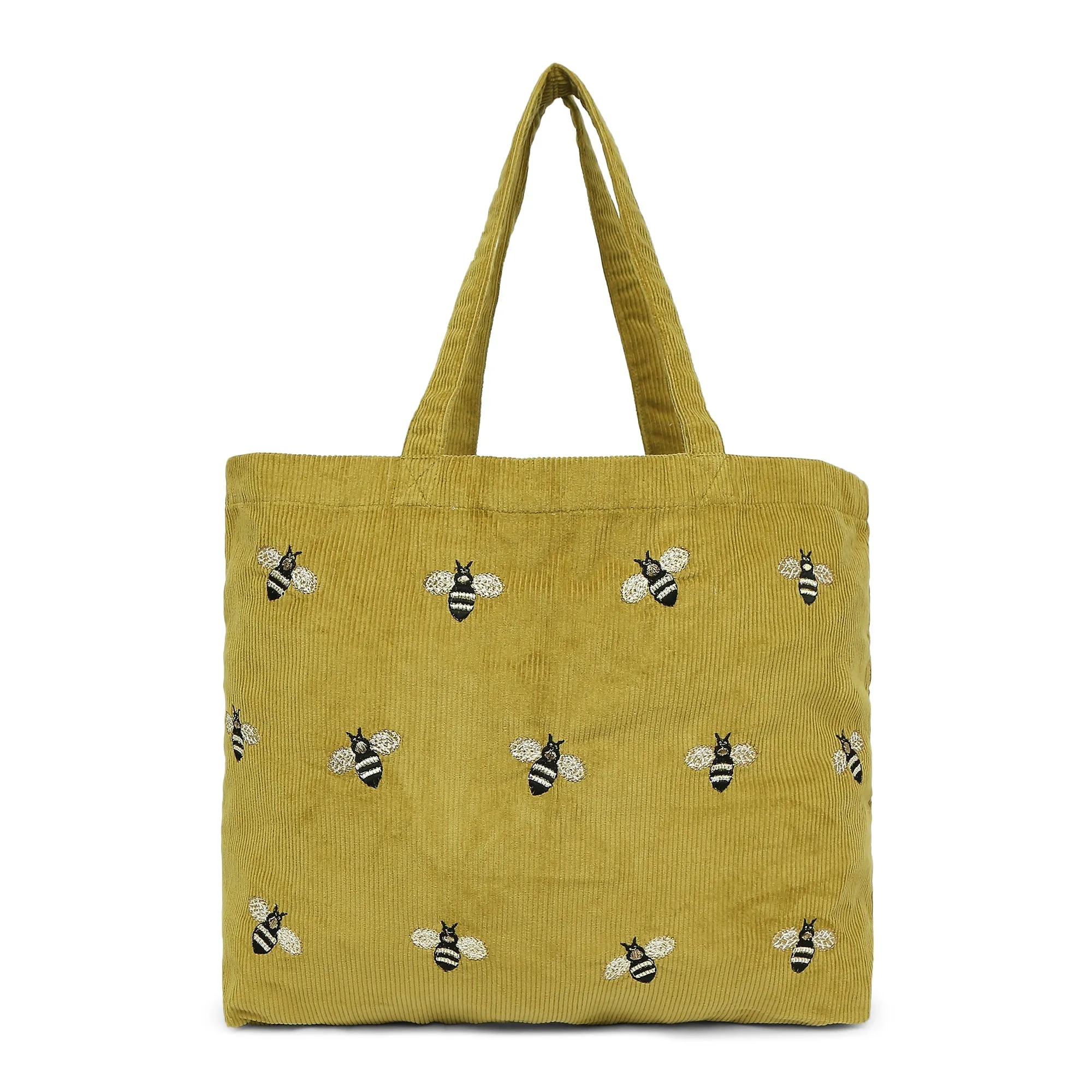 Accessorize London Women's Pure Organic Cotton Yellow Bees Embroidered Cord Shopper Bag