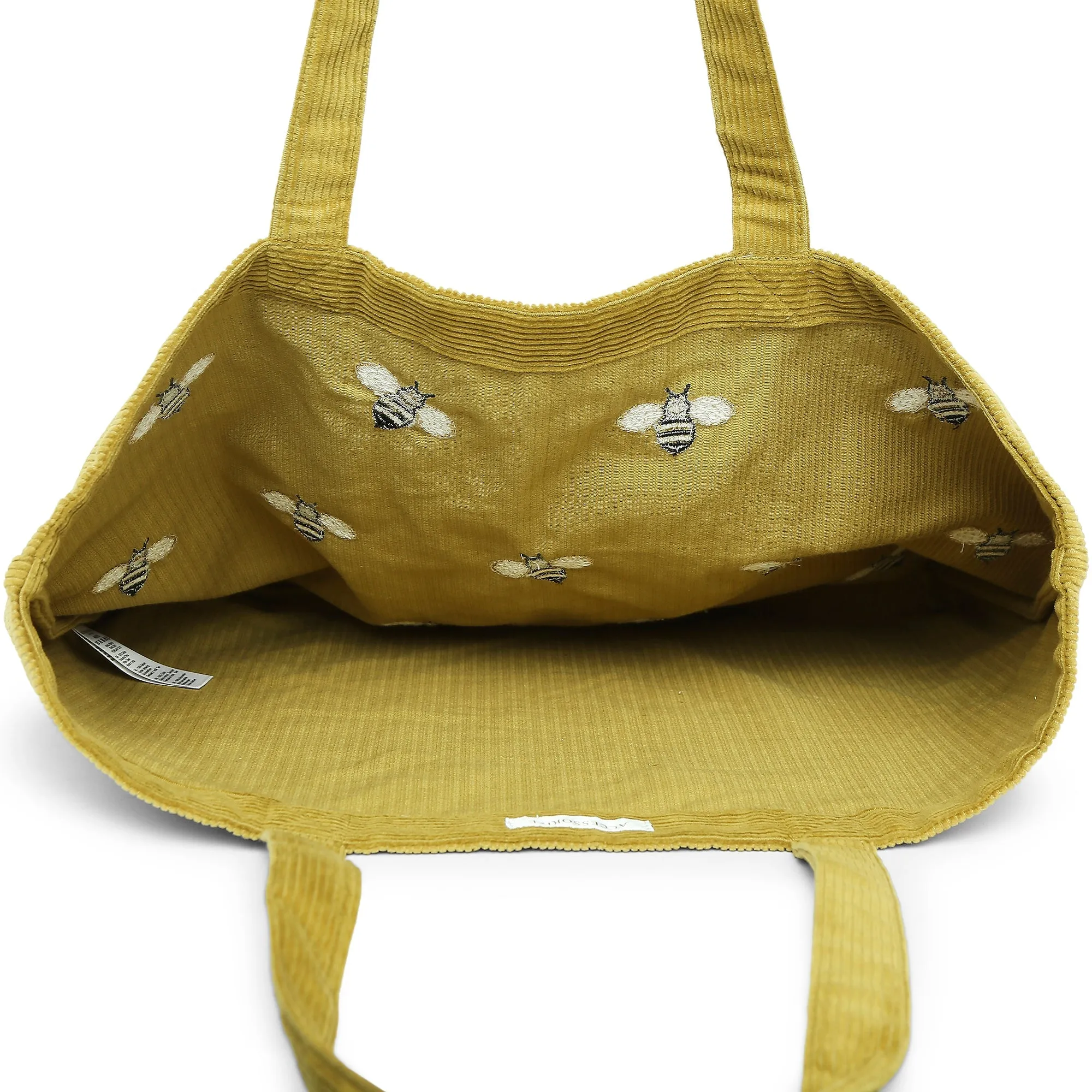 Accessorize London Women's Pure Organic Cotton Yellow Bees Embroidered Cord Shopper Bag