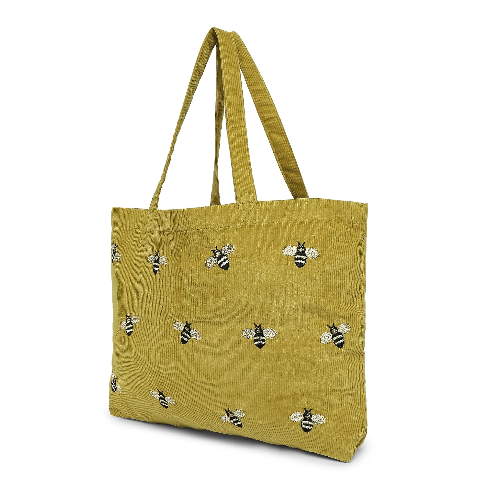 Accessorize London Women's Pure Organic Cotton Yellow Bees Embroidered Cord Shopper Bag