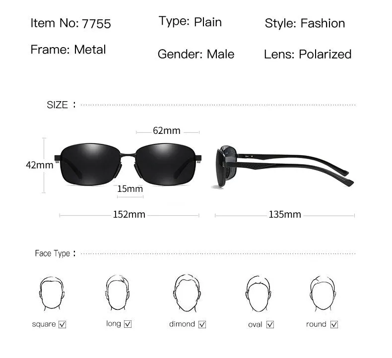 Aidien Men's Semi Rim Alloy Aluminum Magnesium Frame Sunglasses 7755