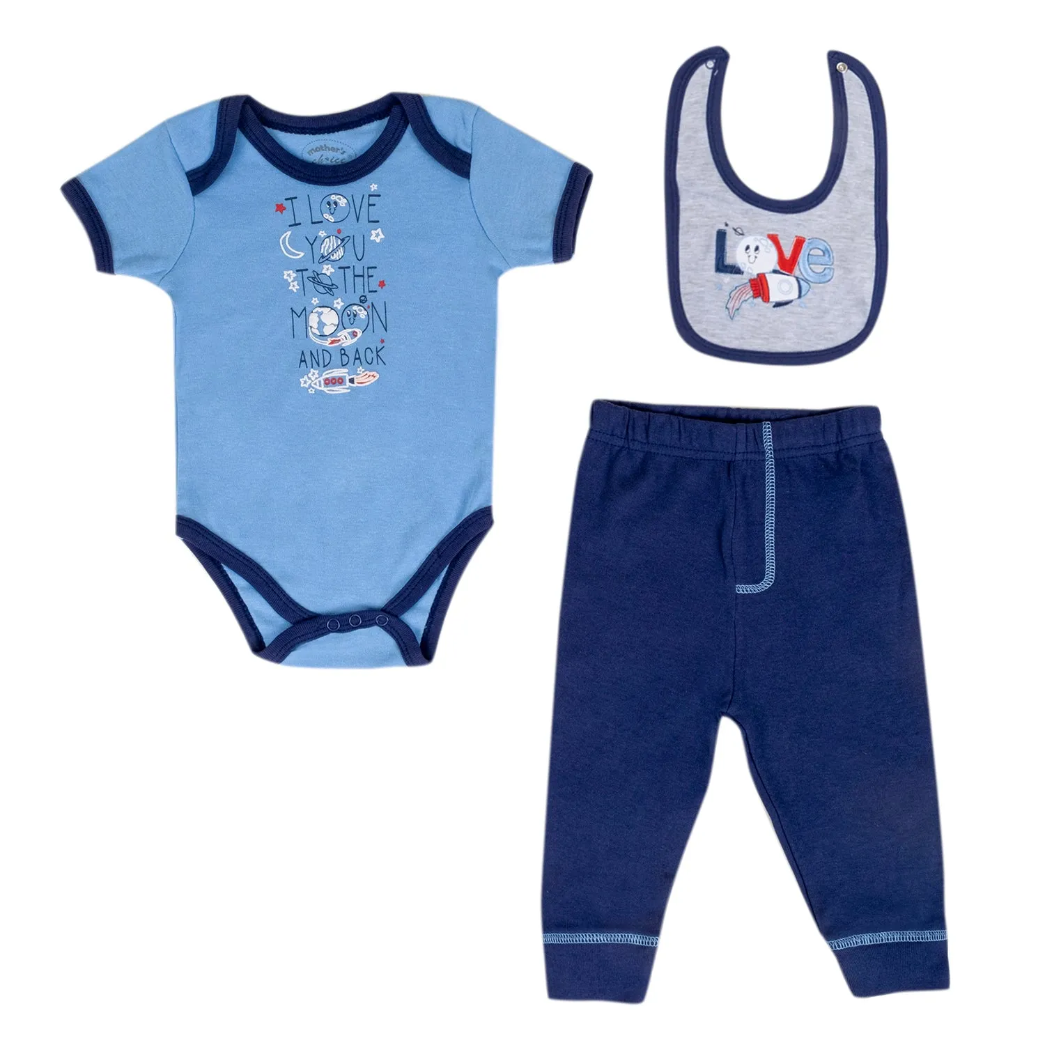 Baby Moo Chandrayaan Gift Set 6 Piece With Bodysuits, Pyjama, Cap, Bib And Socks - Blue