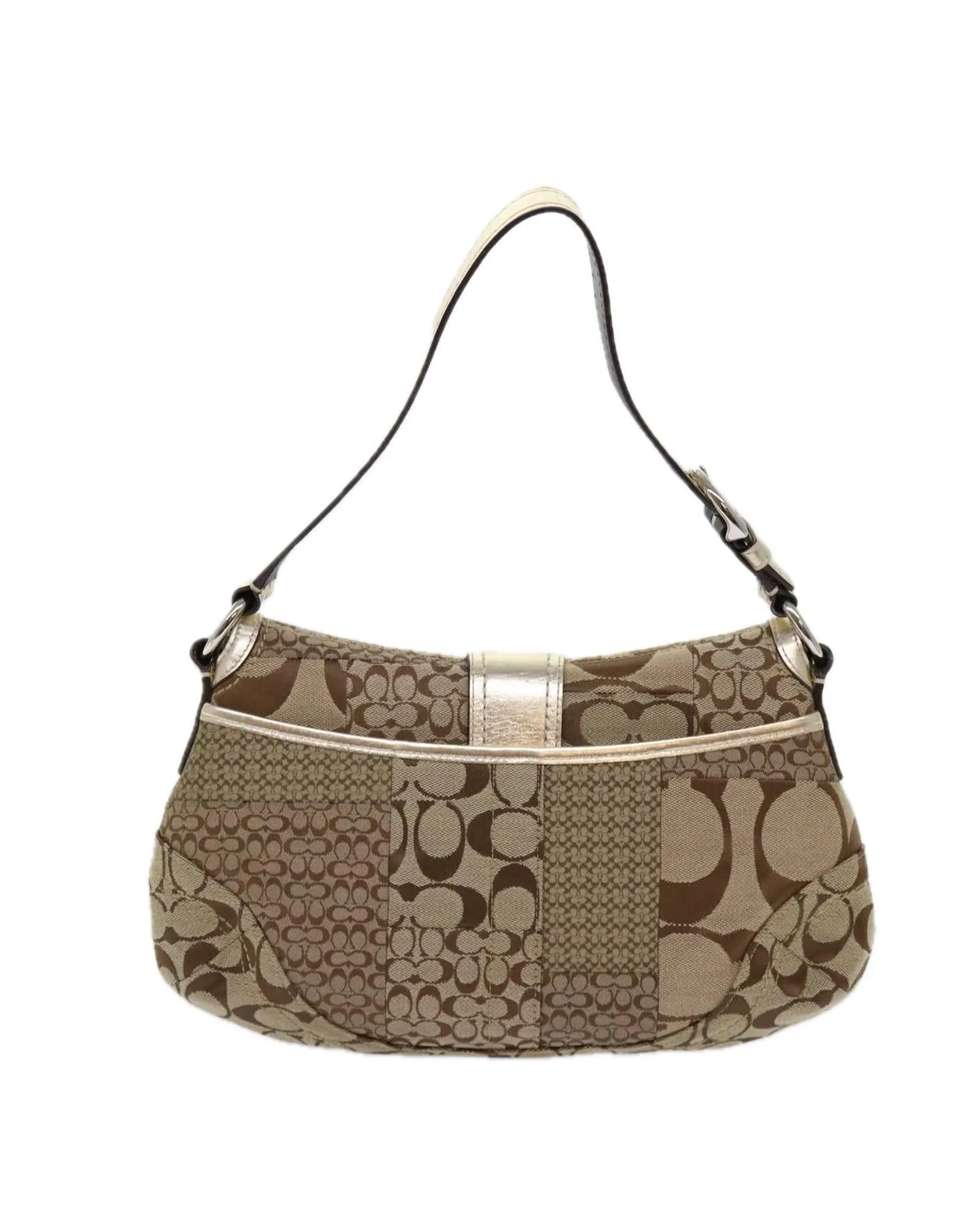 Beige Canvas Shoulder Bag with Leather Accents and Charm