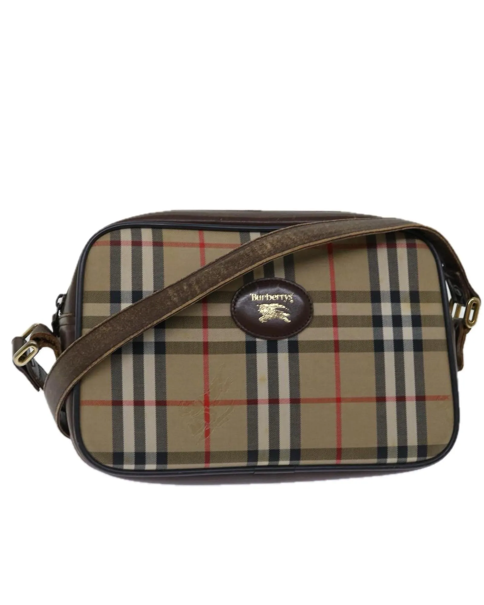 Beige Canvas Shoulder Bag with Nova Check Pattern