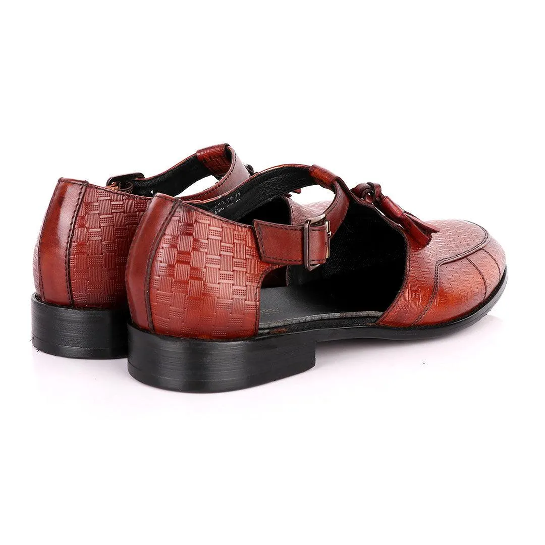 Billionaire Woven Pattern Brown Leather Sandal Shoe