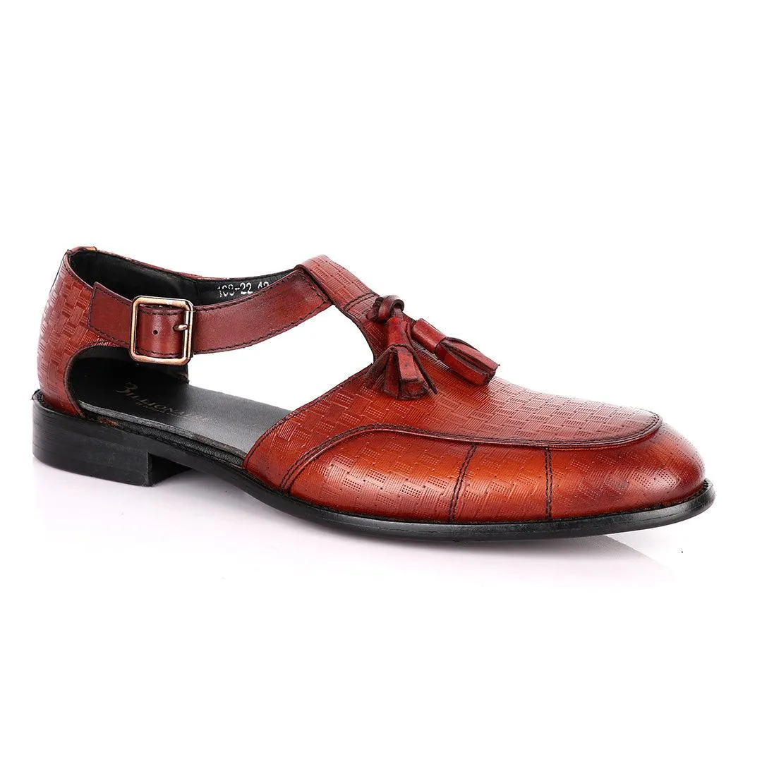 Billionaire Woven Pattern Brown Leather Sandal Shoe