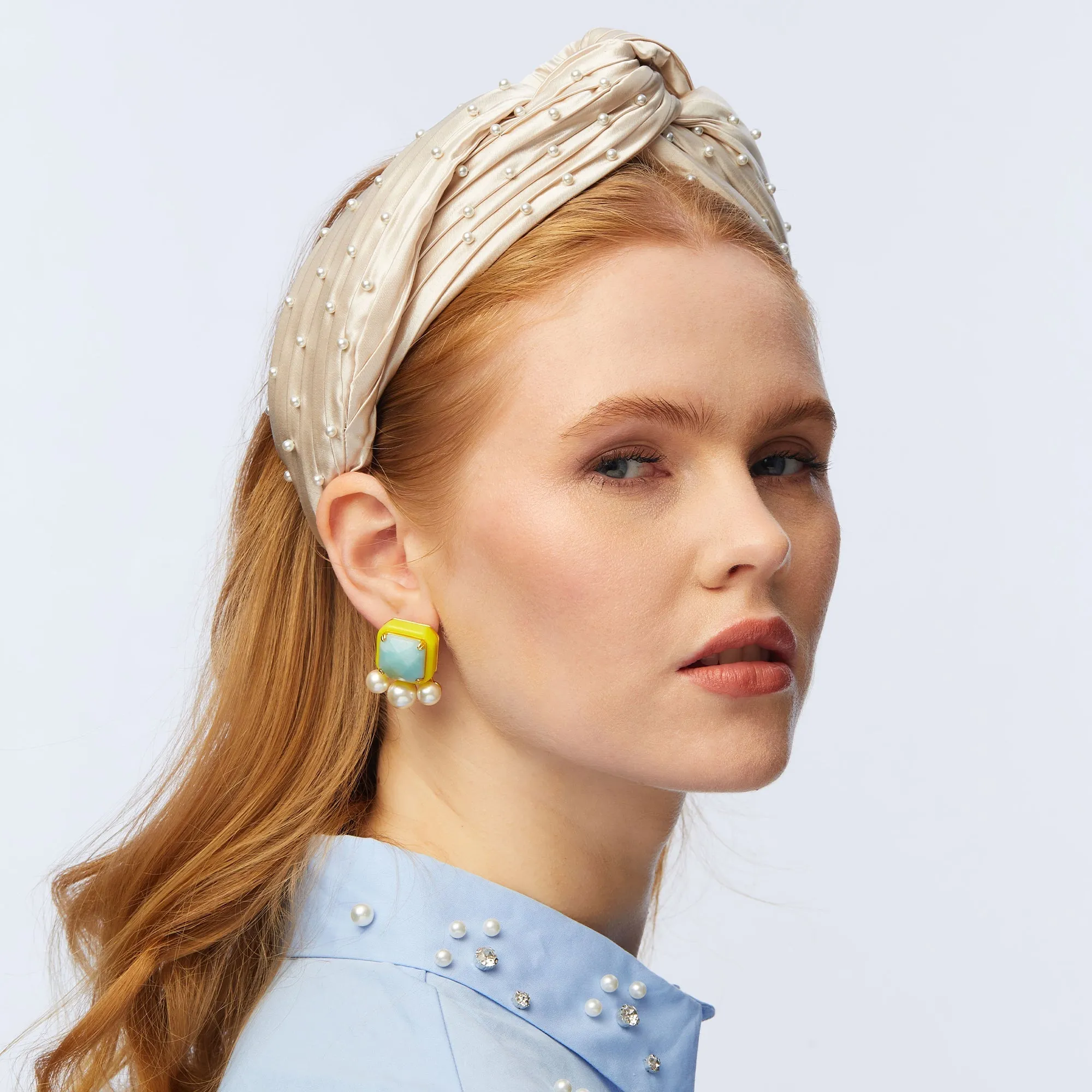 BISQUE PEARL EMBELLISHED GRETA HEADBAND