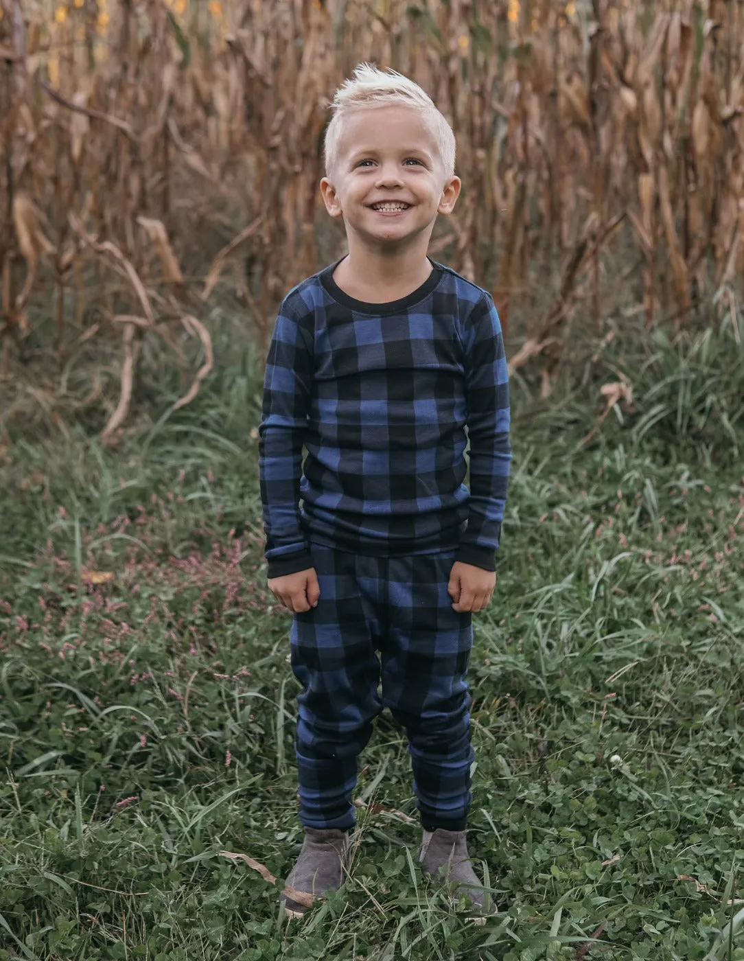 Black & Navy Plaid Matching Family Pajama Set