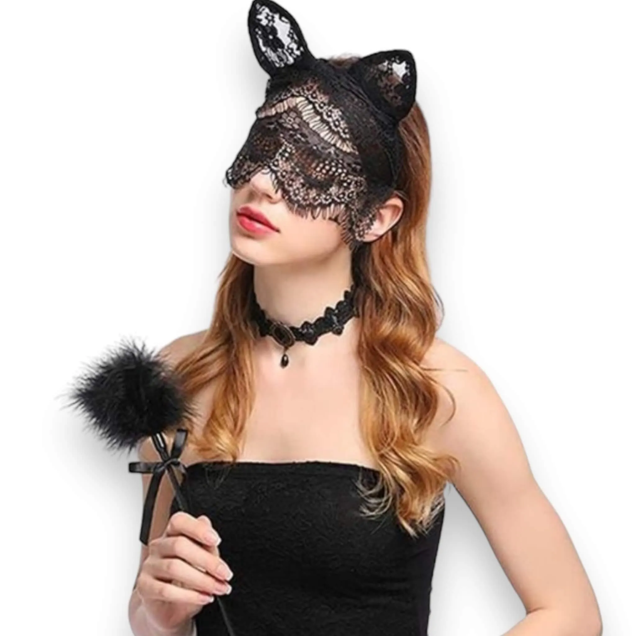 Black Lace Cat Ears Headband Veil