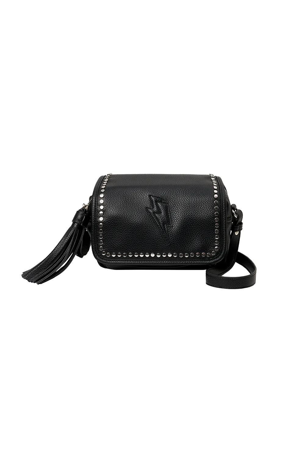 Black with Pewter Studs Twin Compartment Cross Body Bag