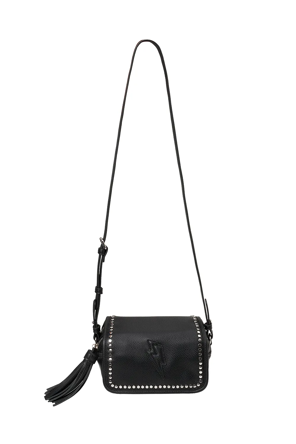 Black with Pewter Studs Twin Compartment Cross Body Bag