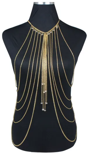 Body Jewelry Fashion Gold Plated Body Belly Waist Chain Harness Necklace Womens Sexy Bikini Multilayer Body Chain Necklaces