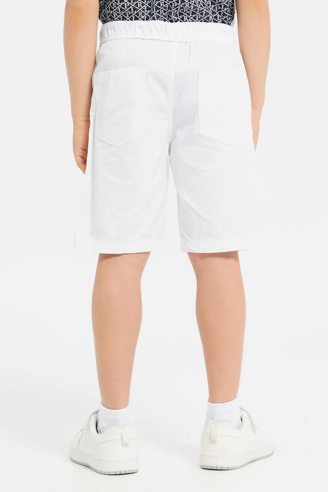 Boys White Plain Pullon Shorts