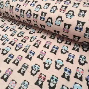 Cool Panda FLANNEL Fabric on Pink