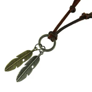 Delicate Jewelry Necklace Cow Leather Men Necklace Punk Retro Two Colors Leaf Pendants Necklace Chain