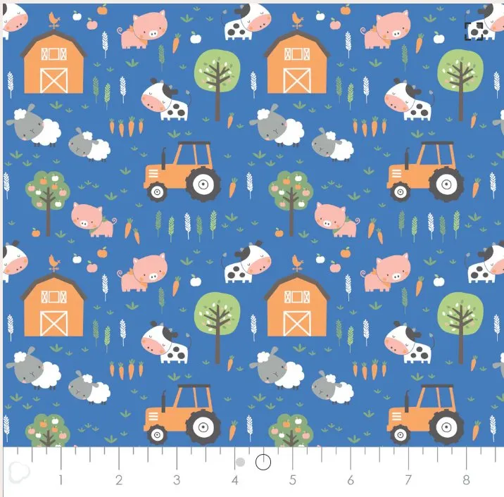 Farm Animals FLANNEL on Dark Blue