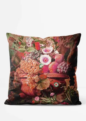 Fruit Bowl and Flowers Vintage Print Cushion