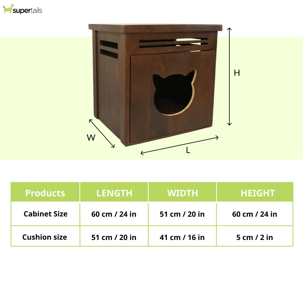 FurryLiving Meraki Cabinet with Cushion for Small Dogs and Cats (Dark Brown)