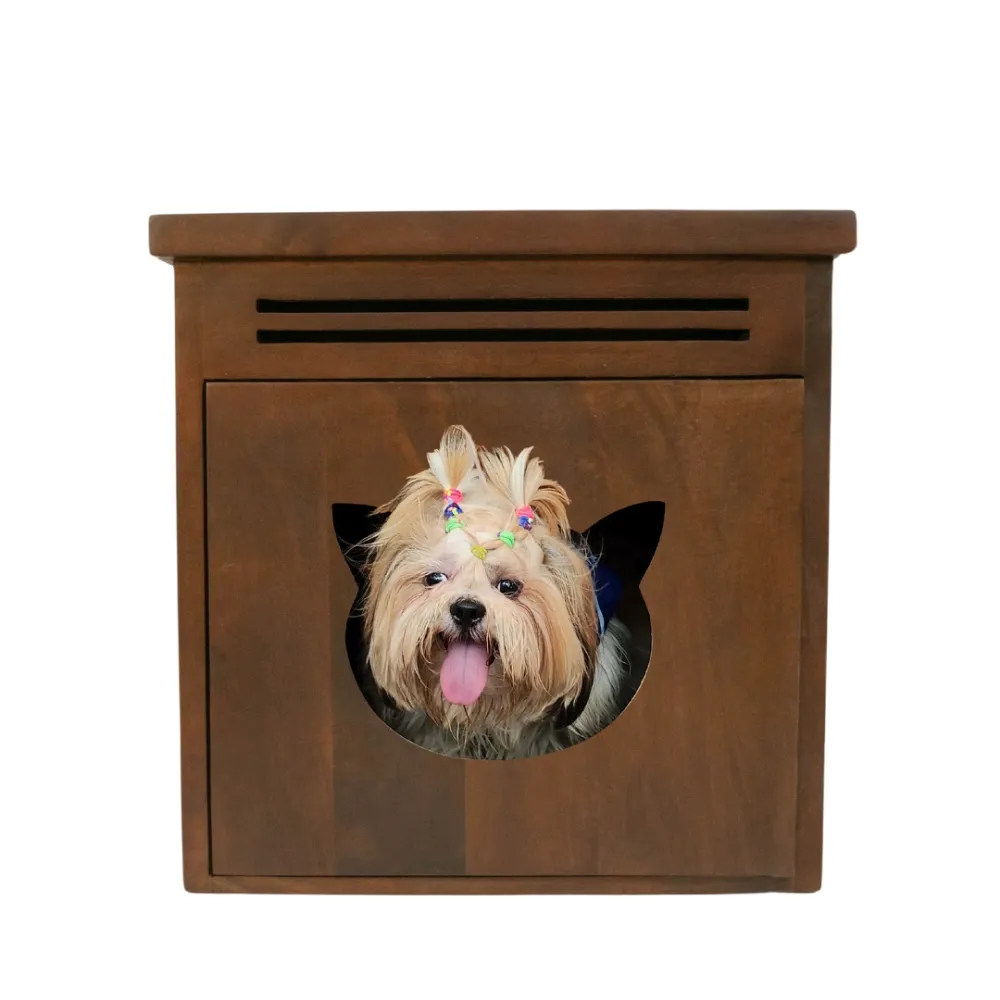 FurryLiving Meraki Cabinet with Cushion for Small Dogs and Cats (Dark Brown)