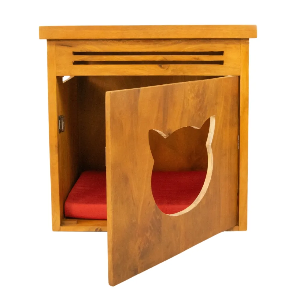 FurryLiving Meraki Cabinet with Cushion for Small Dogs and Cats (Honey)