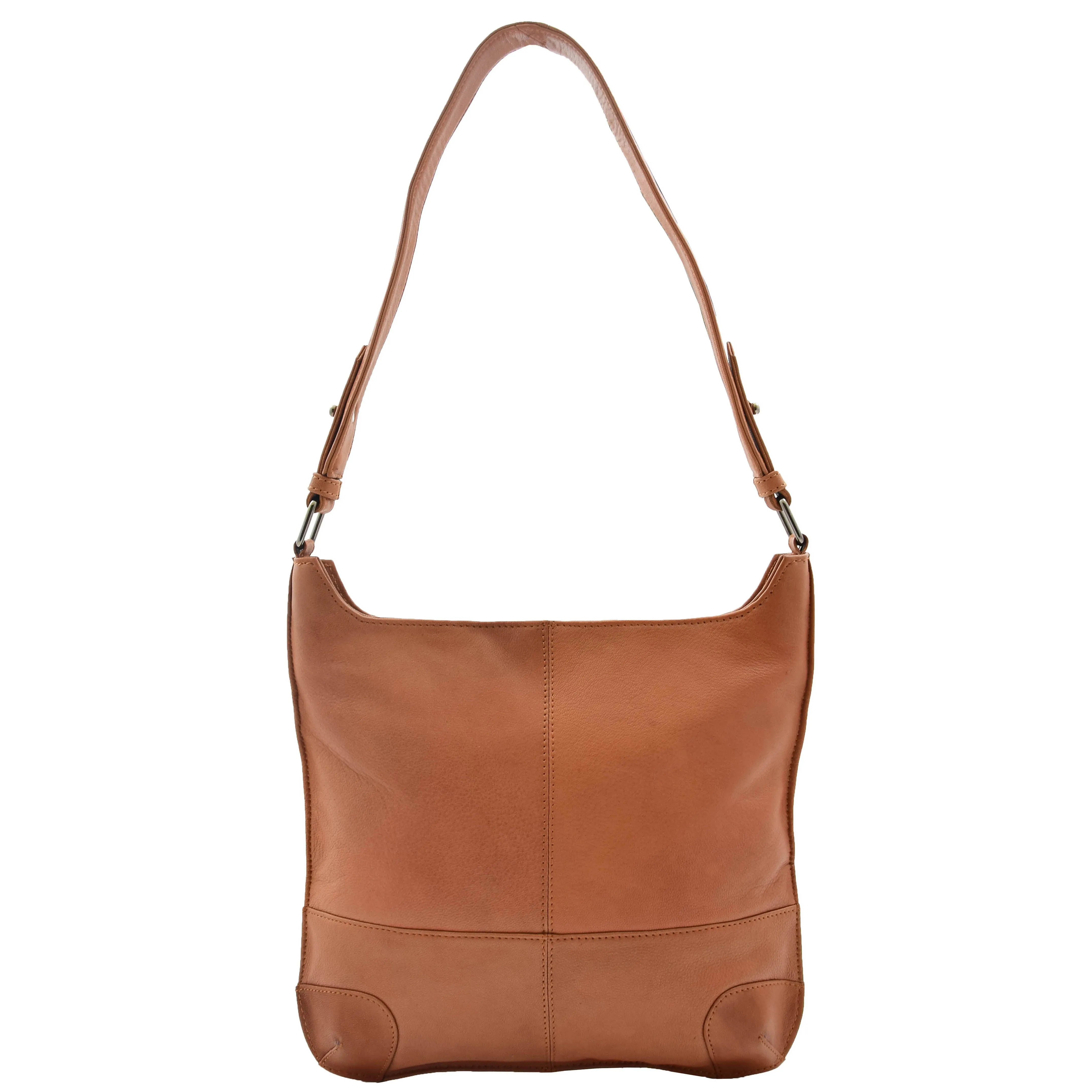 Genuine Cognac Leather Shoulder Hobo Bag For Women Slim Zip Top Ava