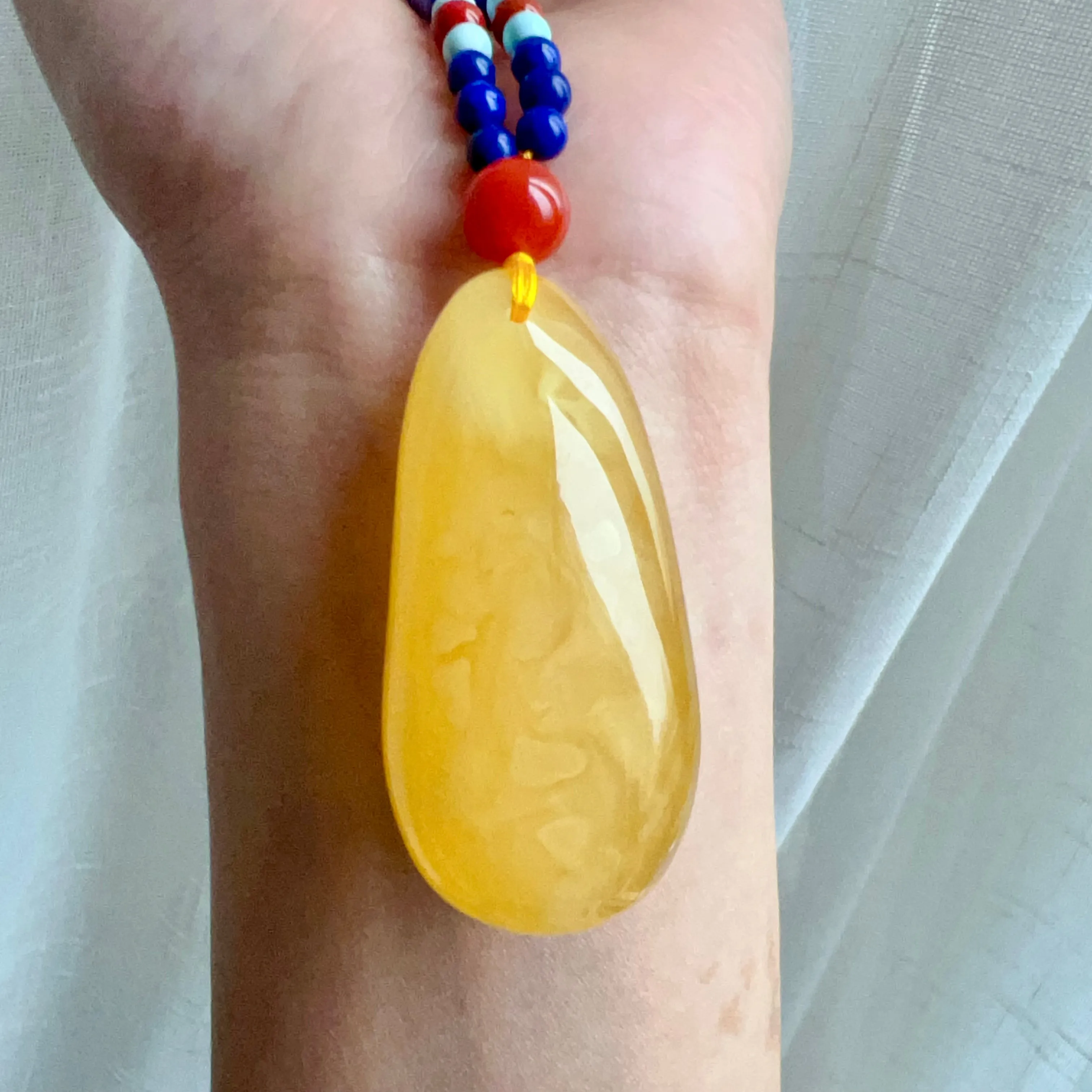 Genuine High-grade Amber Pendant Necklace Beaded with Agate Turquoise Lapis | One of A Kind Handmade Jewelry Adjustable Style