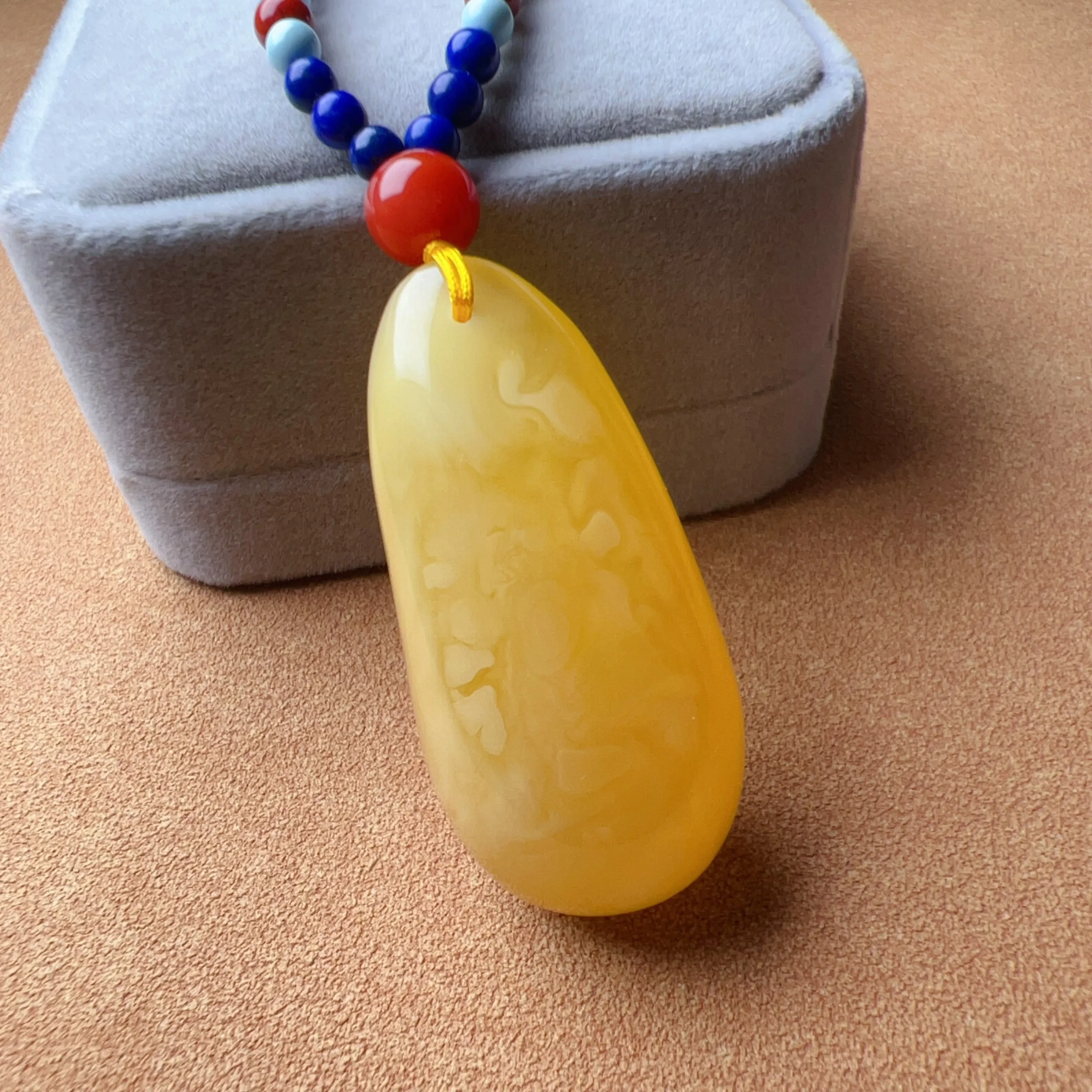 Genuine High-grade Amber Pendant Necklace Beaded with Agate Turquoise Lapis | One of A Kind Handmade Jewelry Adjustable Style