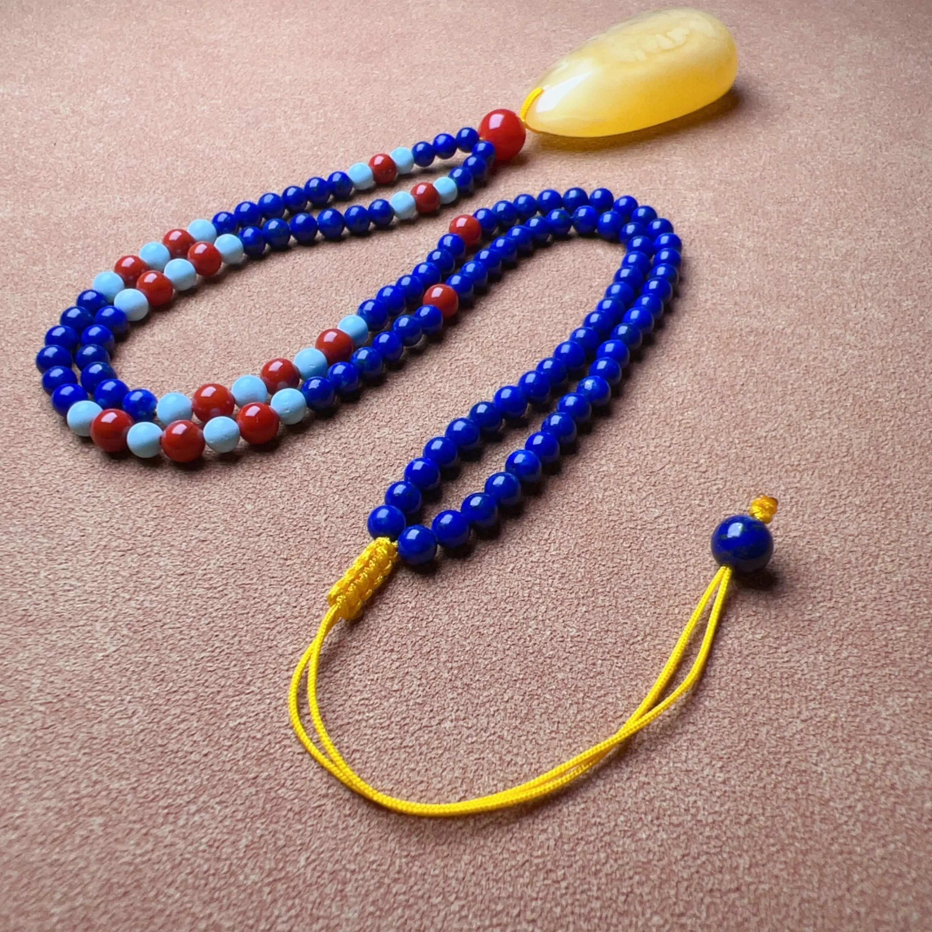 Genuine High-grade Amber Pendant Necklace Beaded with Agate Turquoise Lapis | One of A Kind Handmade Jewelry Adjustable Style