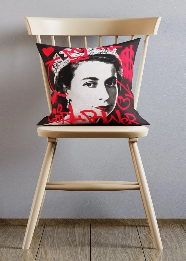 Girl Power Queen Altered Art Graffiti Cushion