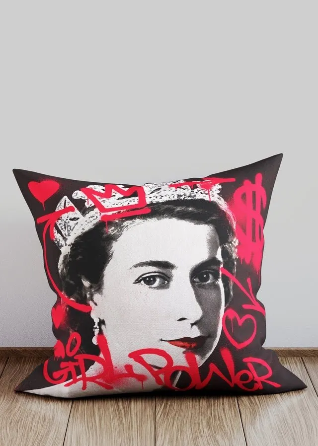 Girl Power Queen Altered Art Graffiti Cushion