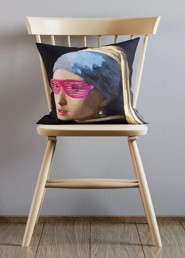 Girl With Pink Shutter Shades Cushion