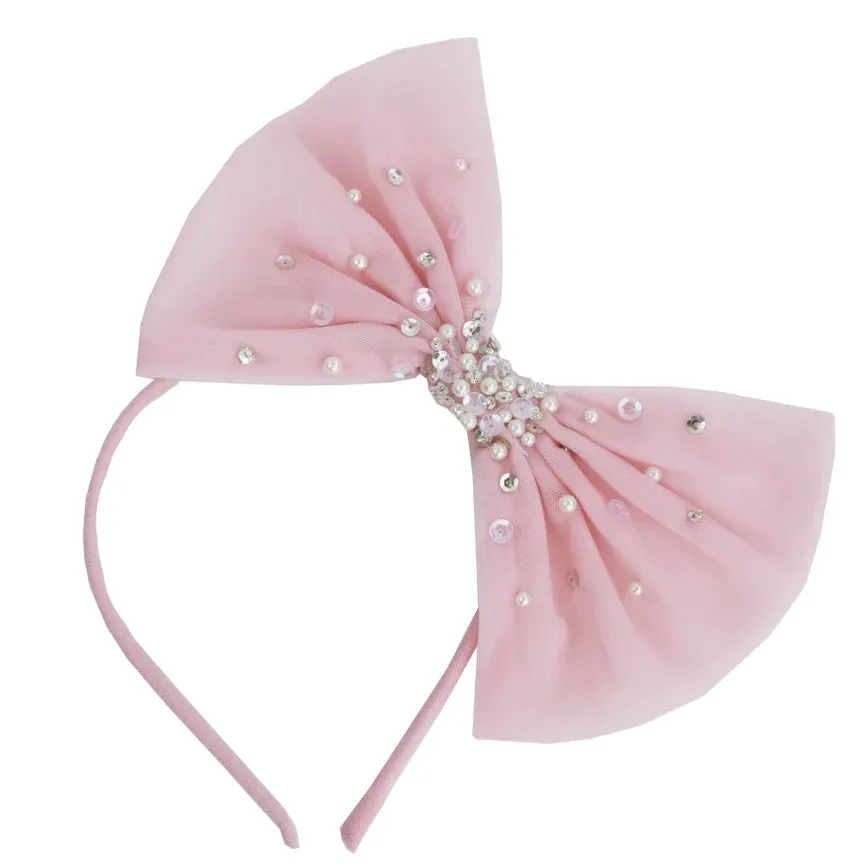 Girls Light Pink Sparkle Bow Headband