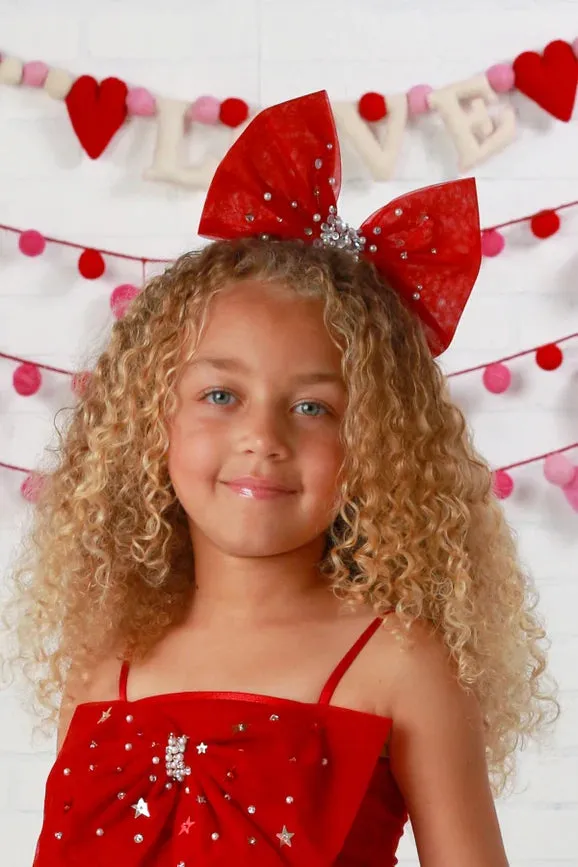 Girls Ruby Red Sparkle Bow Headband