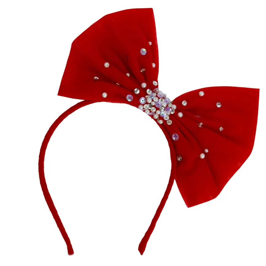 Girls Ruby Red Sparkle Bow Headband