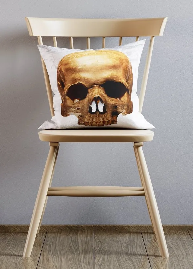 Gold Skull White Marble Cushion