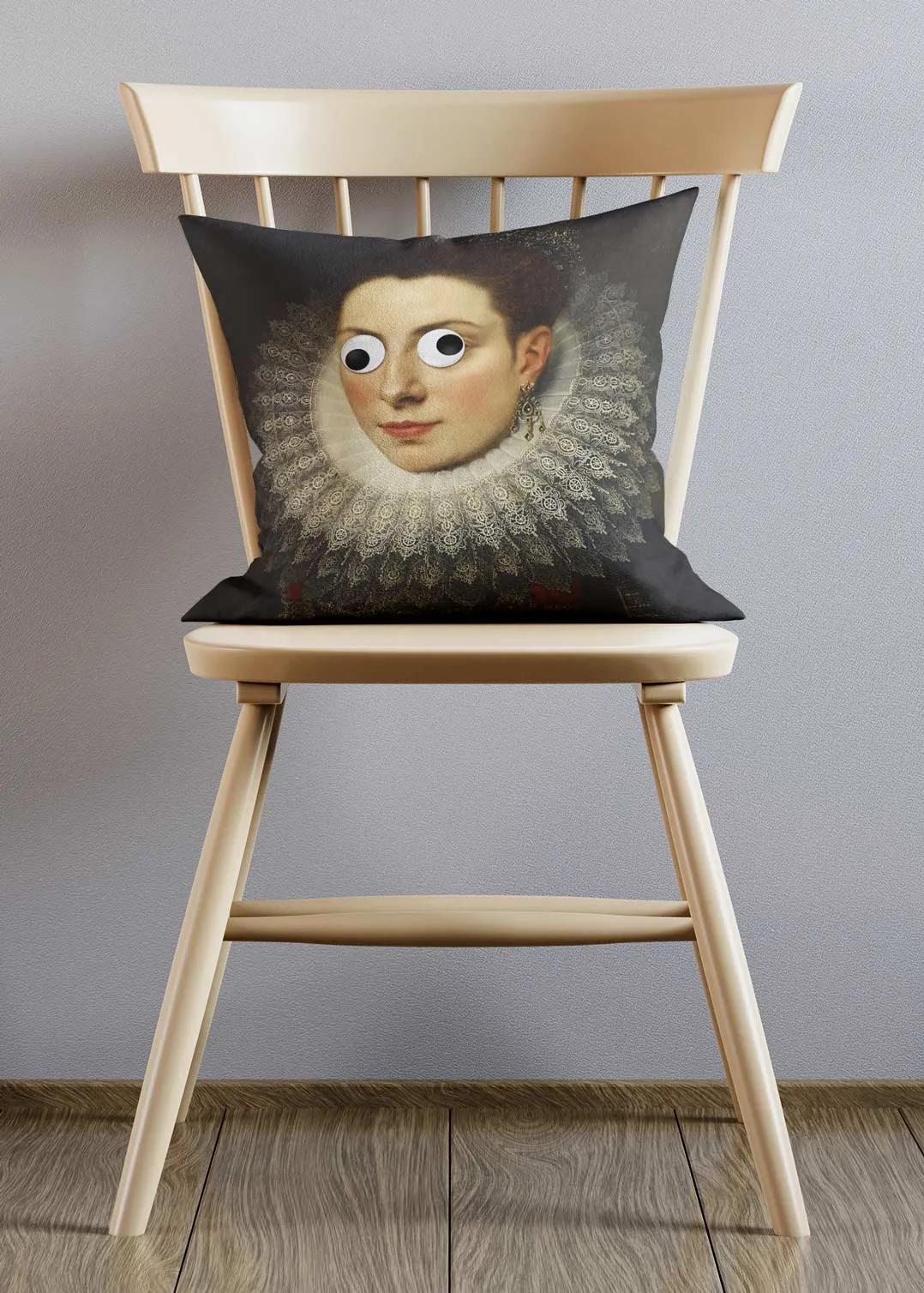 Googly Stick On Eyes Portrait Cushion 1