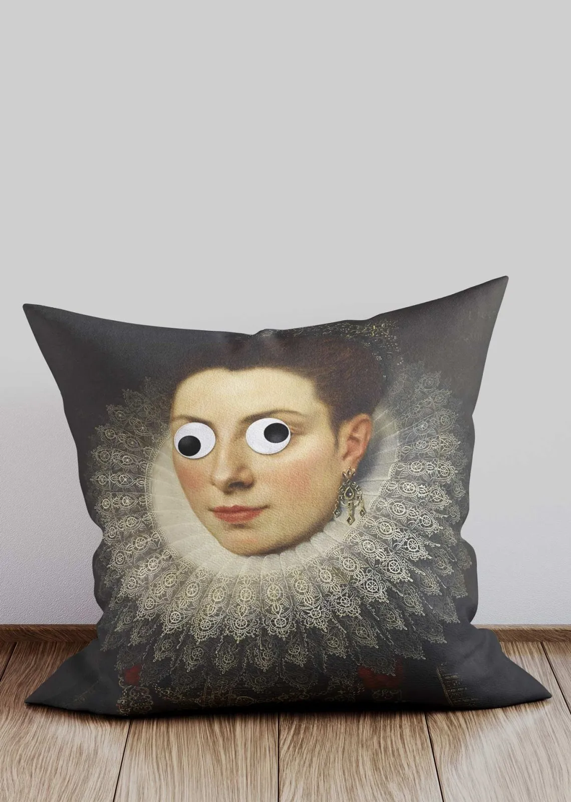 Googly Stick On Eyes Portrait Cushion 1