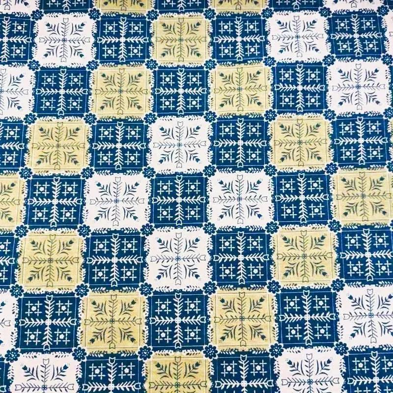 Granny Squares Motif, FLANNEL in Blue and Green