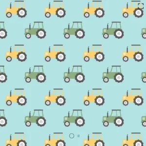 Green and Yellow Tractors on Aqua FLANNEL