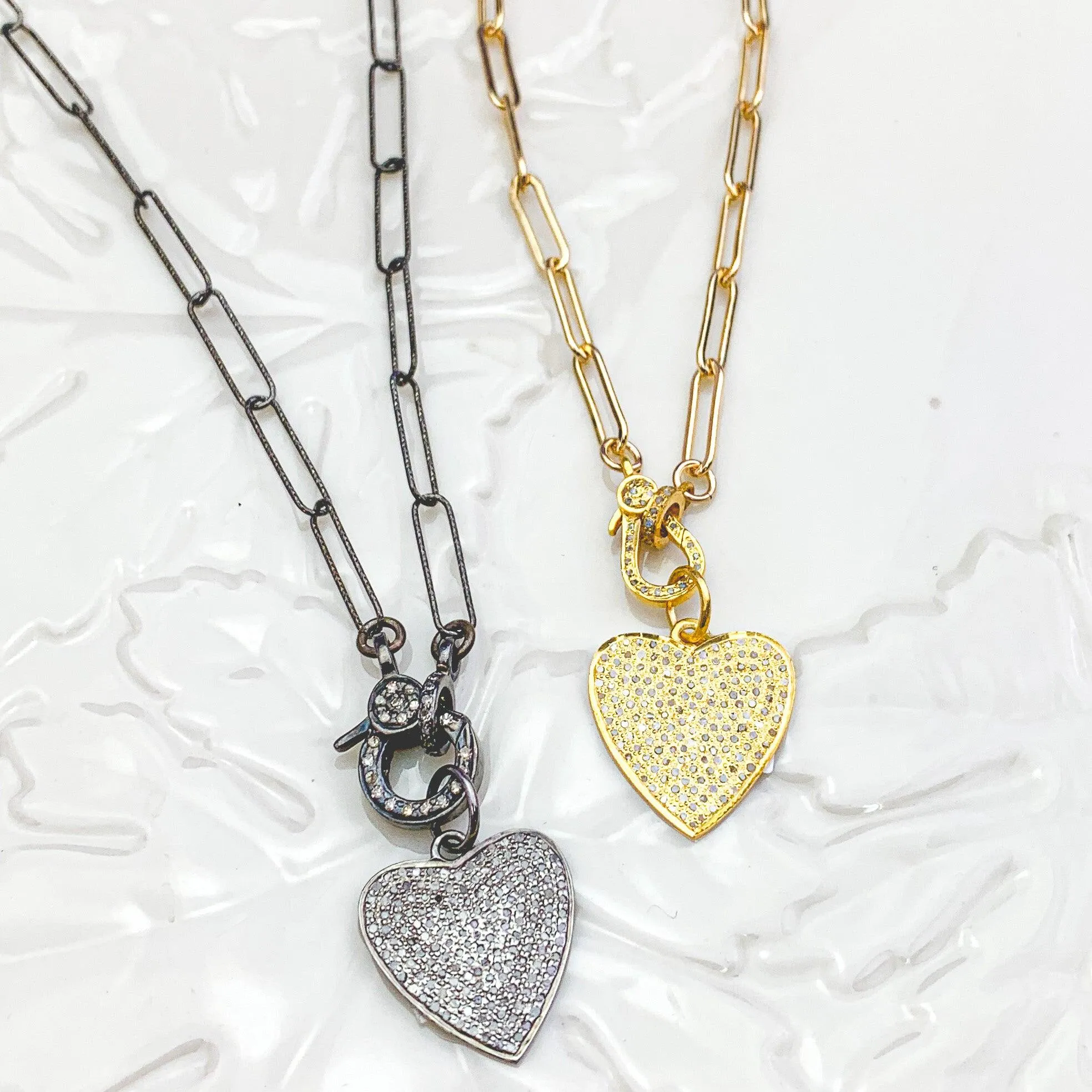 Hearts Pave Diamonds Necklaces