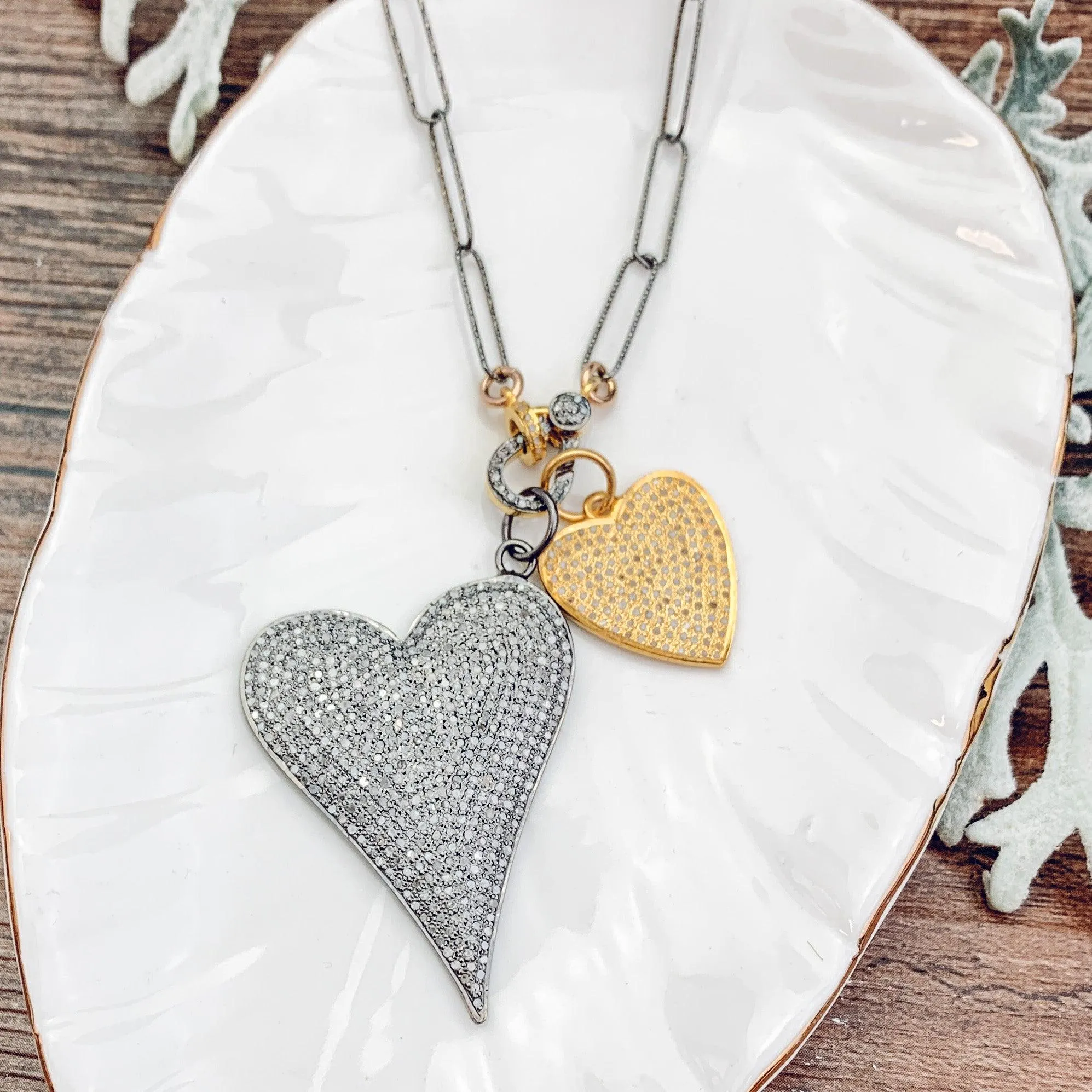 Hearts Pave Diamonds Necklaces