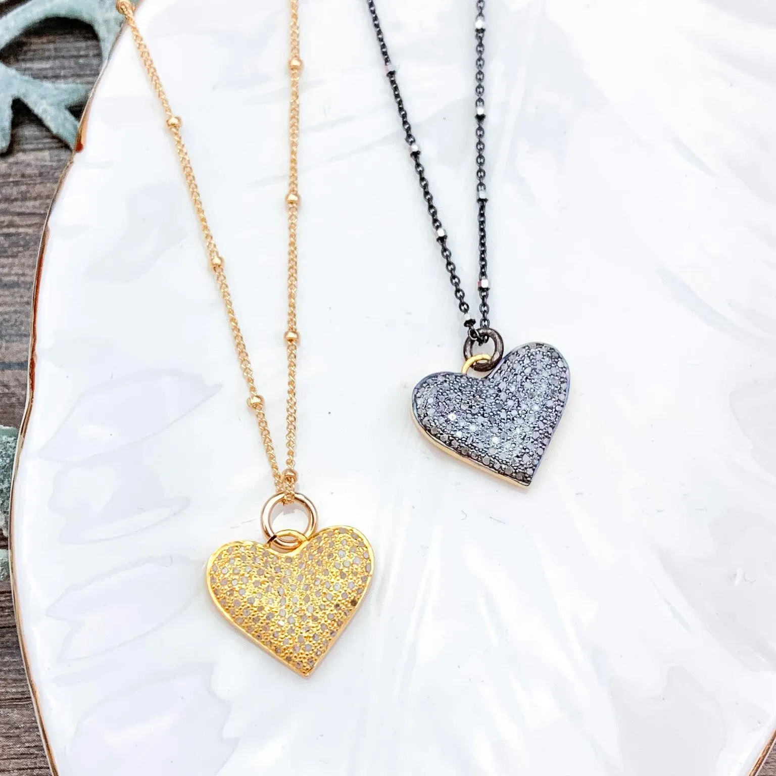 Hearts Pave Diamonds Necklaces