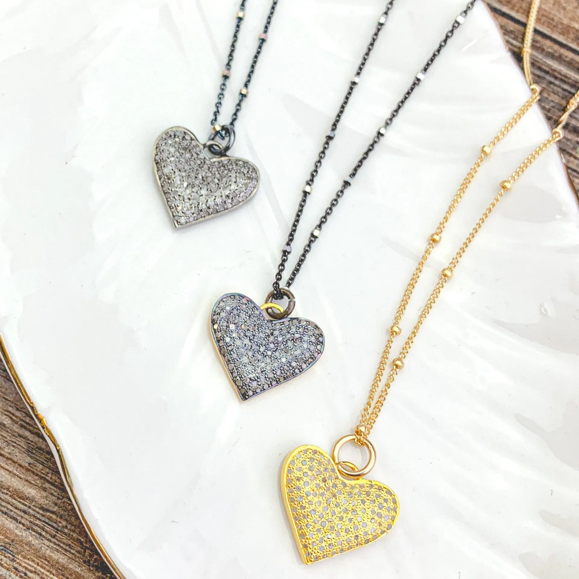 Hearts Pave Diamonds Necklaces