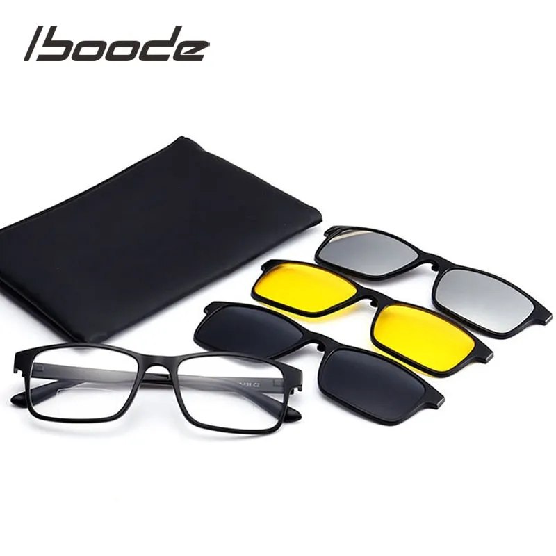 Iboode Unisex Full Rim Square Tr 90 Bifocal Reading Glasses Clip On Sunglasses 2296