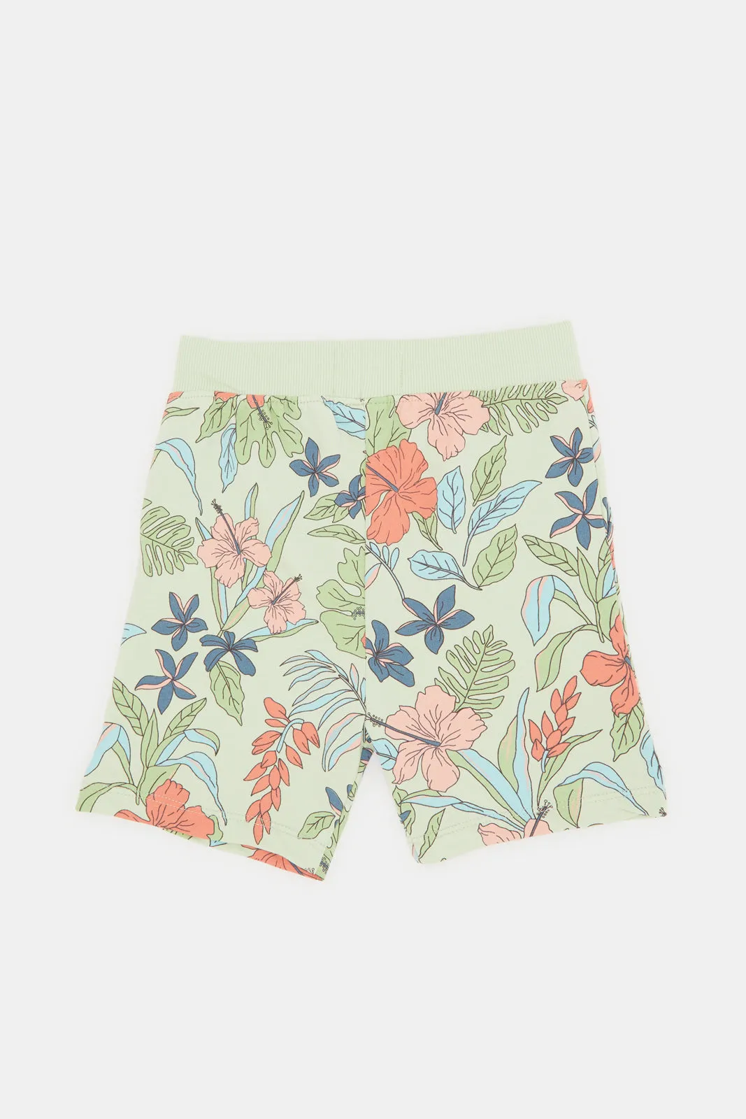 Infant Boys Green Printed Active Shorts